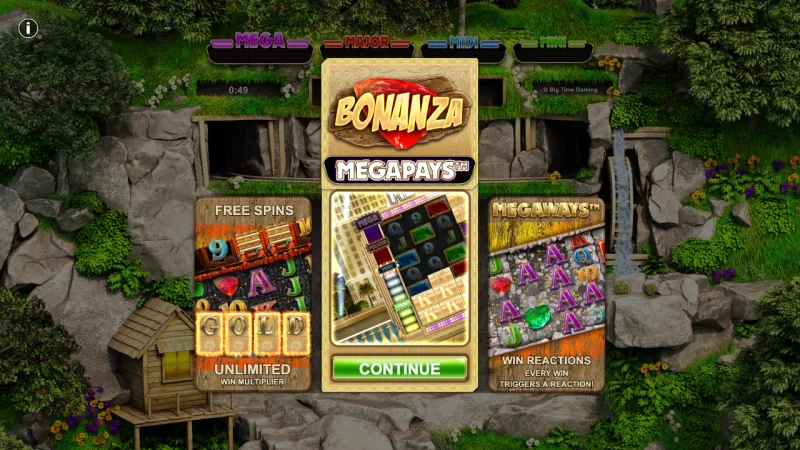 Bonanza Megapays online pokie by Big Time Gaming — in-game view