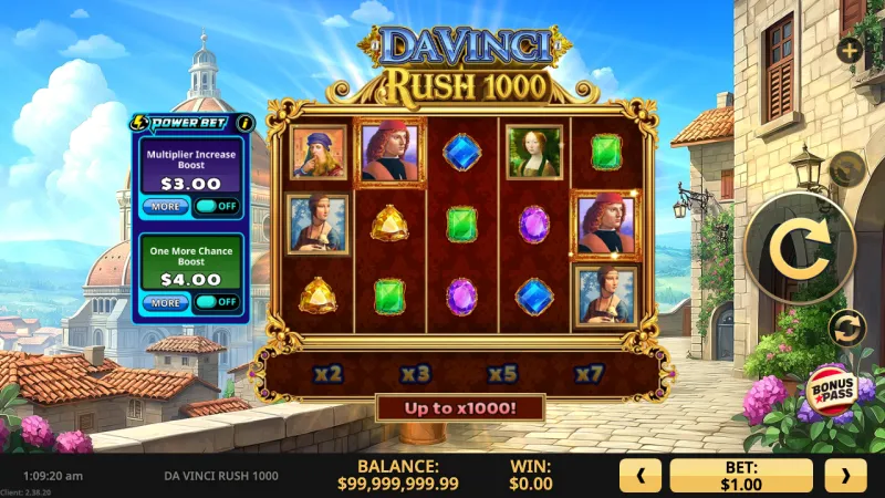 Da Vinci Rush 1000 online pokie by High 5 Games — in-game view